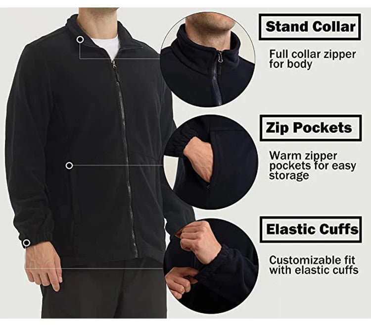 Soft Polar Fleece Jacket with Pockets Lightweight Outdoor Recreation Full Zip Coat.