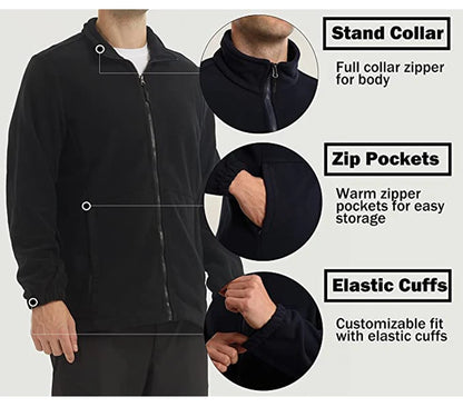 Soft Polar Fleece Jacket with Pockets Lightweight Outdoor Recreation Full Zip Coat.