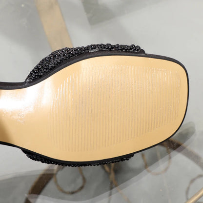 High-heeled slippers 2024 summer fashion new thick with square head luxurious ladies slippers coarse heel 6CM.