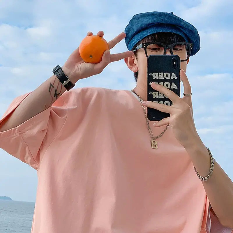 100% Cotton Half Sleeve Men Women Summer T-shirt Fashion Solid Color Simple O Neck Tops Loose Casual Basic Short-sleeved.