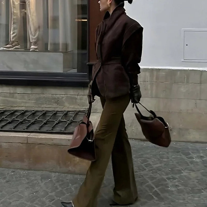 Phantasy Einreihige Schnalle Lässige Wildlederjacke Street Fashion Taille mit Knöpfen Mantel Lässiger Stil Vintage Kleidung 2025