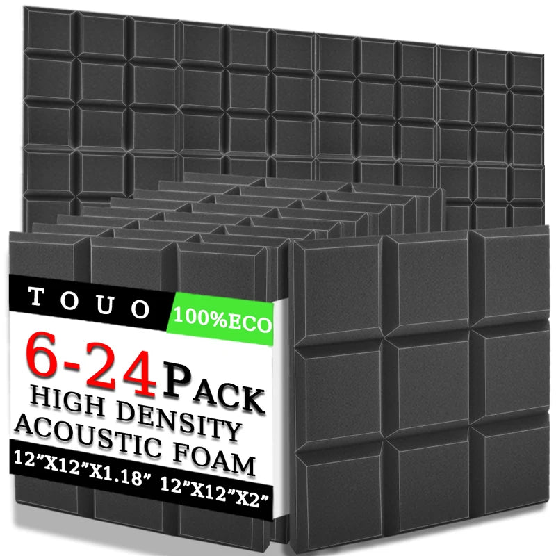 TOUO 6/12/24 Pcs Beveled Edge 9 Block Tiles Acoustic Foam Flame Retardant Soundproof Material Drum Room Acoustic Treatment