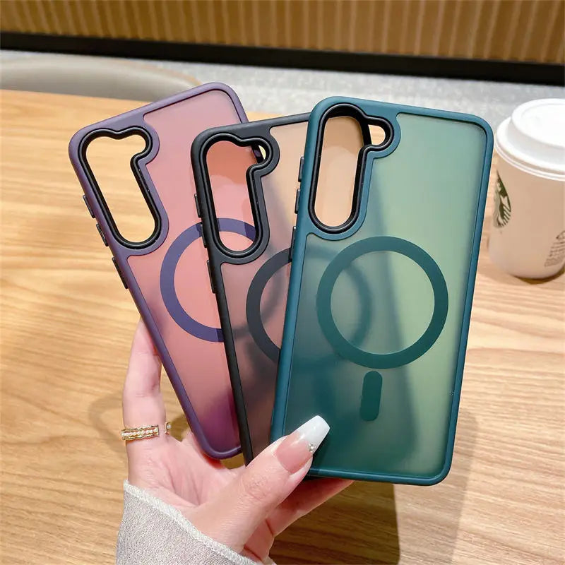 Luxury New Matte Translucent Business Phone Case for Samsung Galaxy S25 S24 Ultra S23 S22 Plus S20 S21 FE Magsafe Magnetic Cover.
