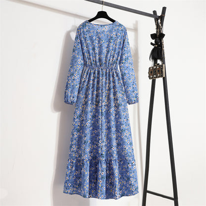 Frühling Sommer Frauen Maxi Kleider Casual Volle Hülse Floral Gedruckt Oansatz Frau Bohe Strand Party Lange Kleid Mujer Vestidos