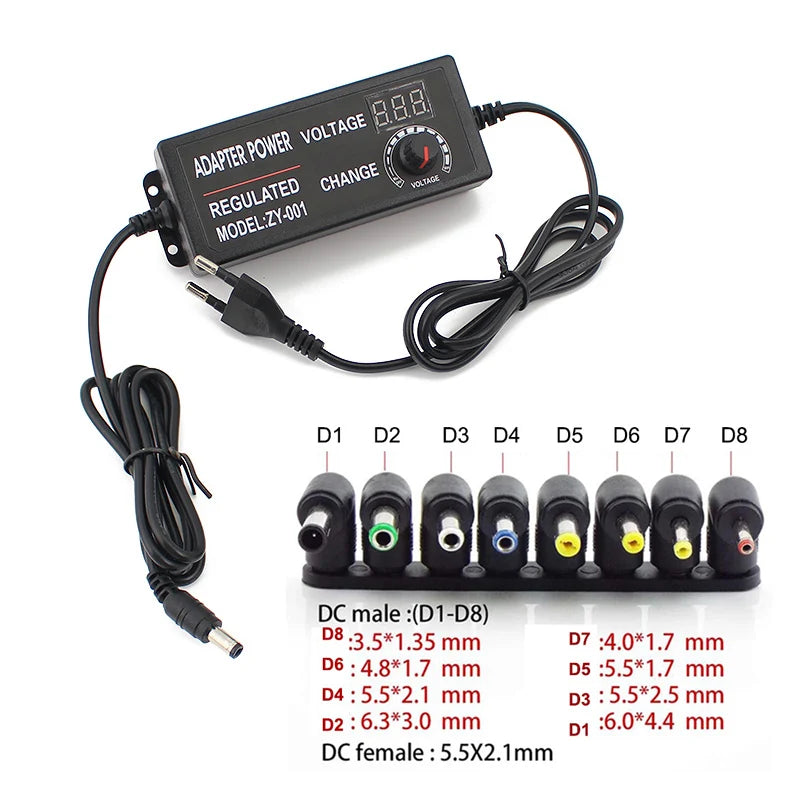 AC DC Adjustable Adapter 12V Volt LED Display Screen Power Supply 220V TO 3V 5V 9V 12V 24V 36V With DC Jack Connector Plug.