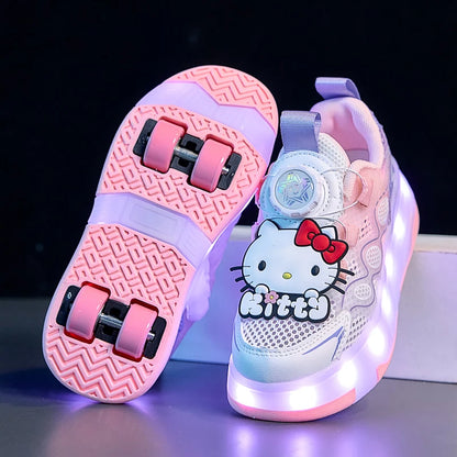 Hello Kitty Children's In-line Skating Shoes Four-Wheel Design Adjustable Roller Blades for Boys Girls Sports Footwear Sneakers.