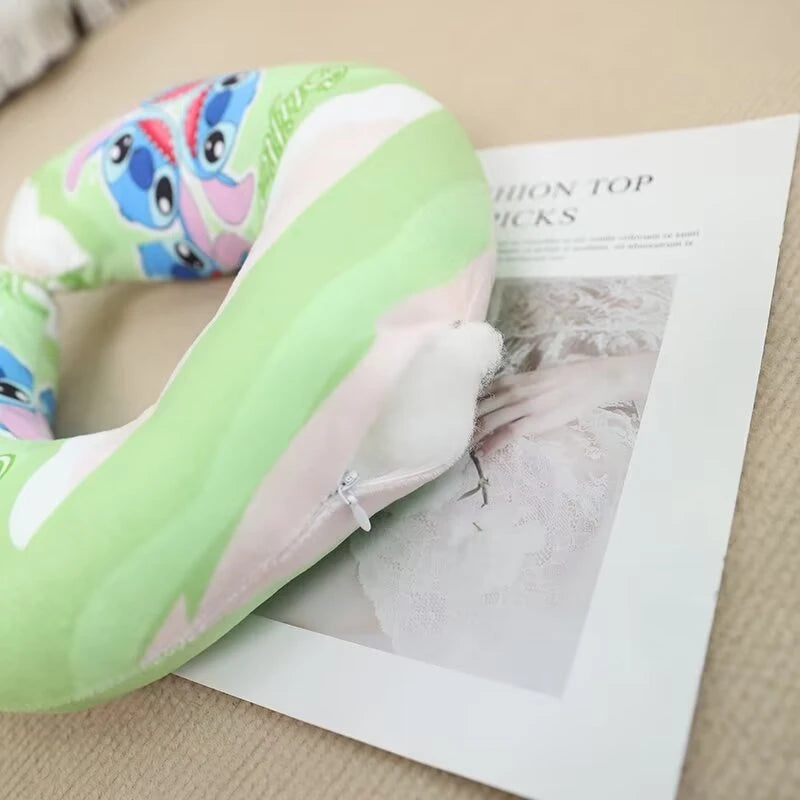Lovely Lilo & Stitch U-shaped Neck Pillow Cute Stuffed Anime Stitch Angel Travel Pillow Cartoon Printed Nap Pillow Washable.