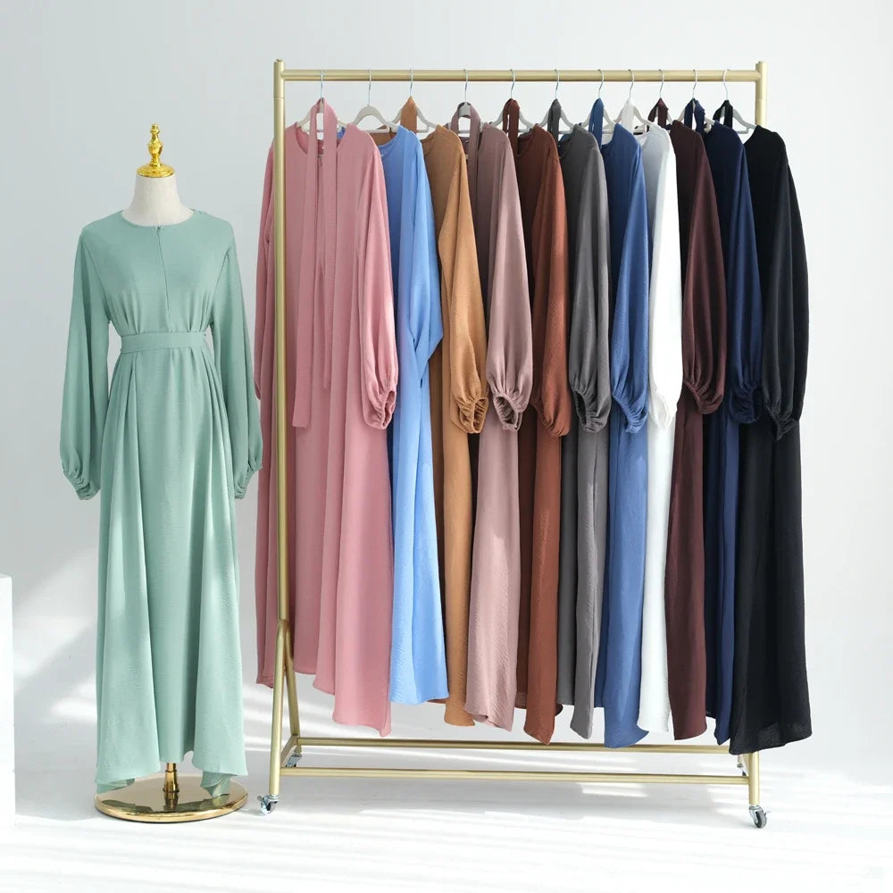 Muslim Woman Abaya with Khimar 2 Piece Set Crinkled Fabric Ruffles Hijab with Irregular Prayer Dress Islam Dubai Turkey Ramadan.