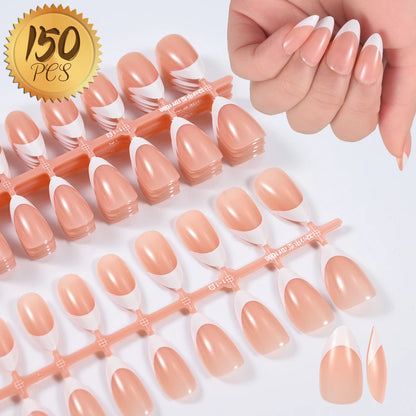 100Pcs Light Pink Press on Nails Short Medium Square Wearable Fake Nails Tips 10 sizes Full Cover False Nails Finger Decoration