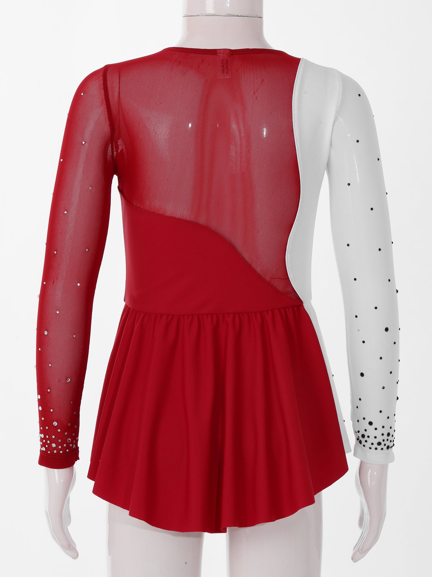 6-16Y Mädchen Eiskunstlauf Tanz Kleid Ballett Gymnastik Trikot Langarm Shiny Strass Sheer Mesh Leistung Dancewear.
