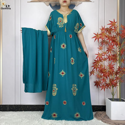 New Dubai Fashion Women Party Evening Dress 2024 Summer Short Sleeve Elasticity Embroidery Femme Robe African Islam Loose Abaya