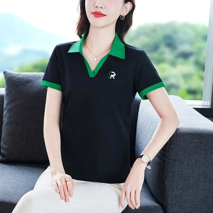 Women's Slim Fit Polo Shirt Short Sleeve T-Shirt Casual Sporty Loose Fashionable Summer Top Turn-down Collar Comfortable