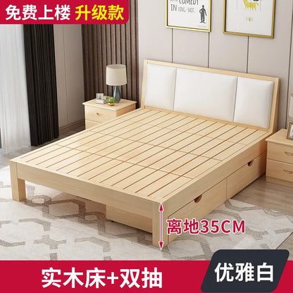 Massivholz Modernes einfaches 1,8 Meter Doppelbett Mietzimmer 1,2 Meter Einzelbett 1,5 Meter einfacher Bettrahmen