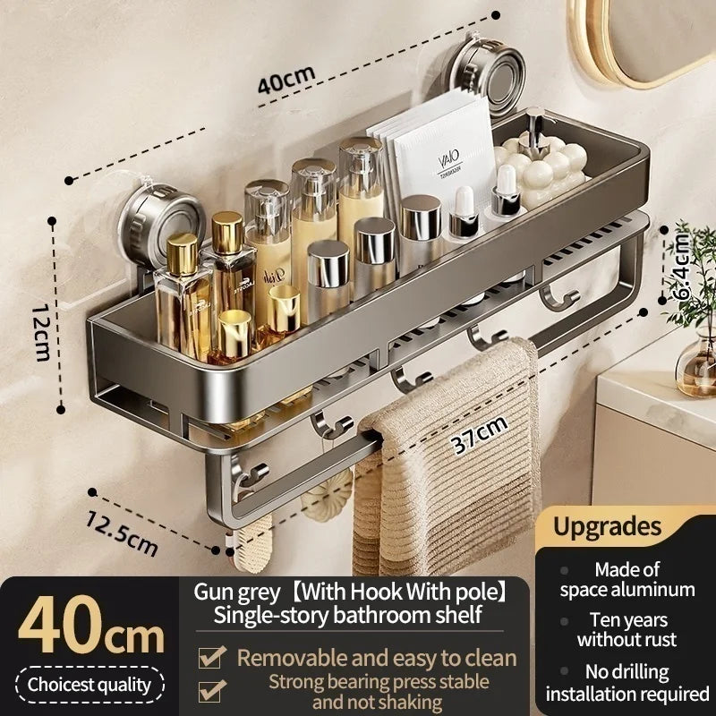 Kein Stanzen Saugnapf Saug Badezimmerregal Badezimmerregal Toilettenraum Aluminium Hängeregal Badezimmer Organizer Hängen an der Wand