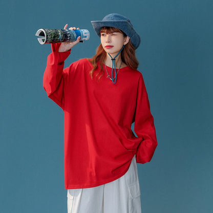 COUTUDI-Oversized T-Shirt for Women, Loose Pullover,Long Sleeve, Casual 100% Cotton Tee Shirt, Lady Tops, Korean Streetwears