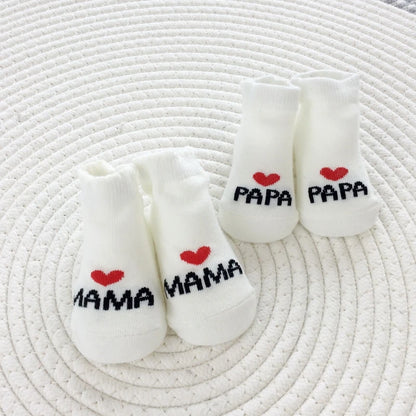 2Pairs Newborn Baby Girls Boys Socks White Cute Love MAMA PAPA  Bebe Cotton Socks Gift Toddler Crew Socks Pack Design.