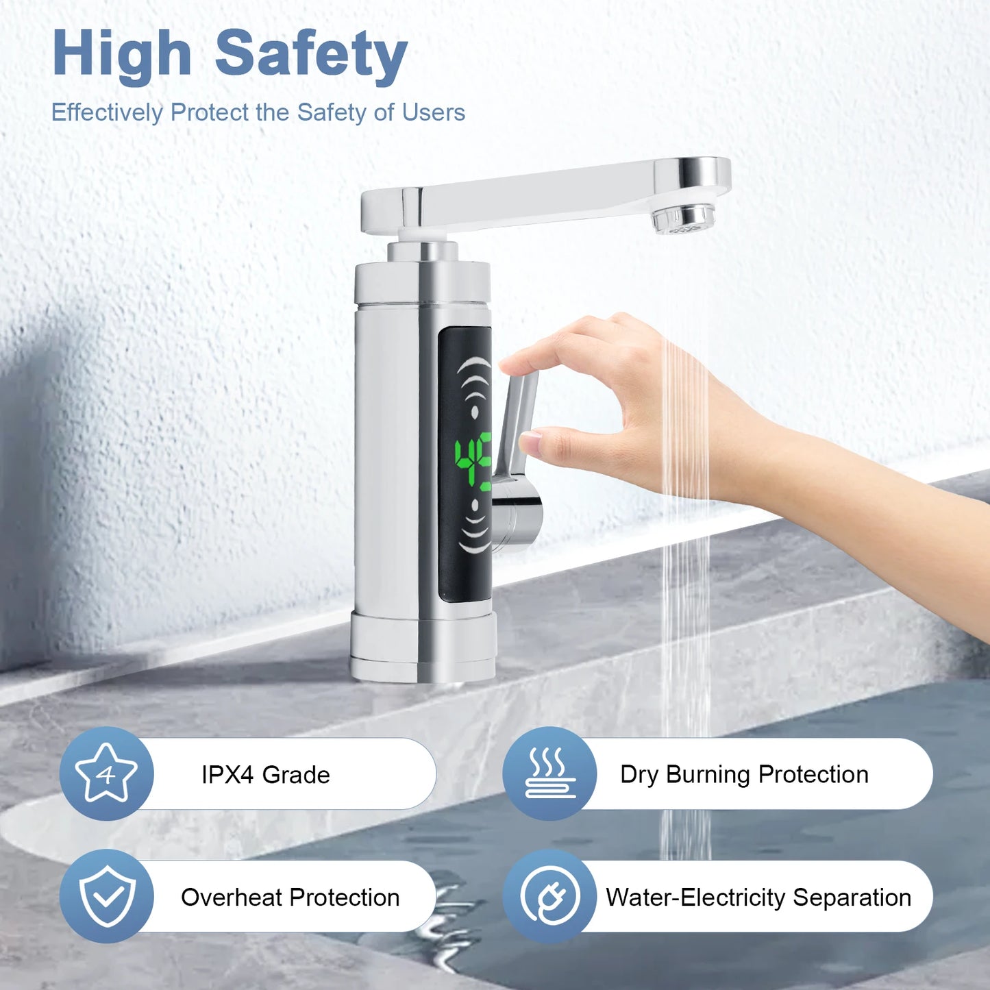 Electric Kitchen Faucet, 3000W Instant Heating, 360° Rotatable Spout, Stainless Steel & ABS, Hot & Cold Water