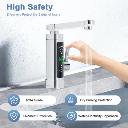 Electric Kitchen Faucet, 3000W Instant Heating, 360° Rotatable Spout, Stainless Steel & ABS, Hot & Cold Water