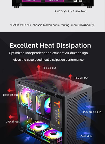 METALFISH S5 PRO 20L Computer Case Gaming PC Chassis Support MATX/ITX SFX/ATX PSU 160mm Tower /180 WaterCooling Cooler.