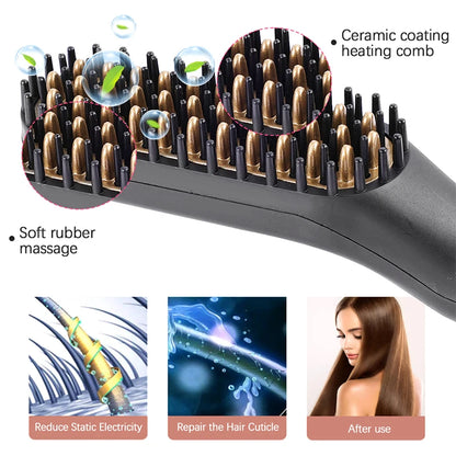 Portable Heated Hair Straighteners Mini Beard Straightener Comb Electric Flat Iron For Men Long And Short Hair Straightener.