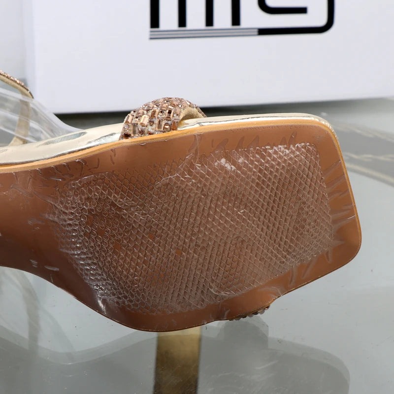 Luxury fashion sandals 2024 Summer New Rhinestone Fairy Open-toe Ring-foot Strap rome sandals with High Heel Women Shoes Banquet.