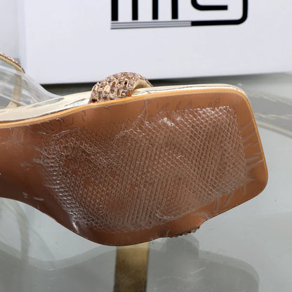 Luxury fashion sandals 2024 Summer New Rhinestone Fairy Open-toe Ring-foot Strap rome sandals with High Heel Women Shoes Banquet.