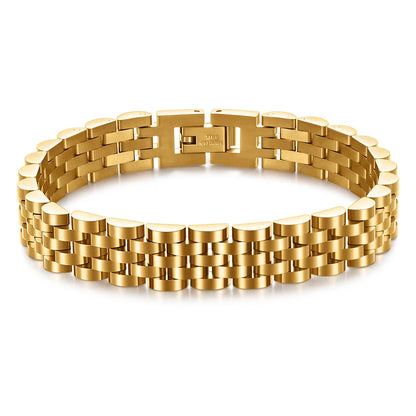 VQYSKO Trendy Minimalist Stainless Steel Gold Color Plated Watch Strap Bracelet for Women/Men Jewelry Gifts Couple Bracelet.