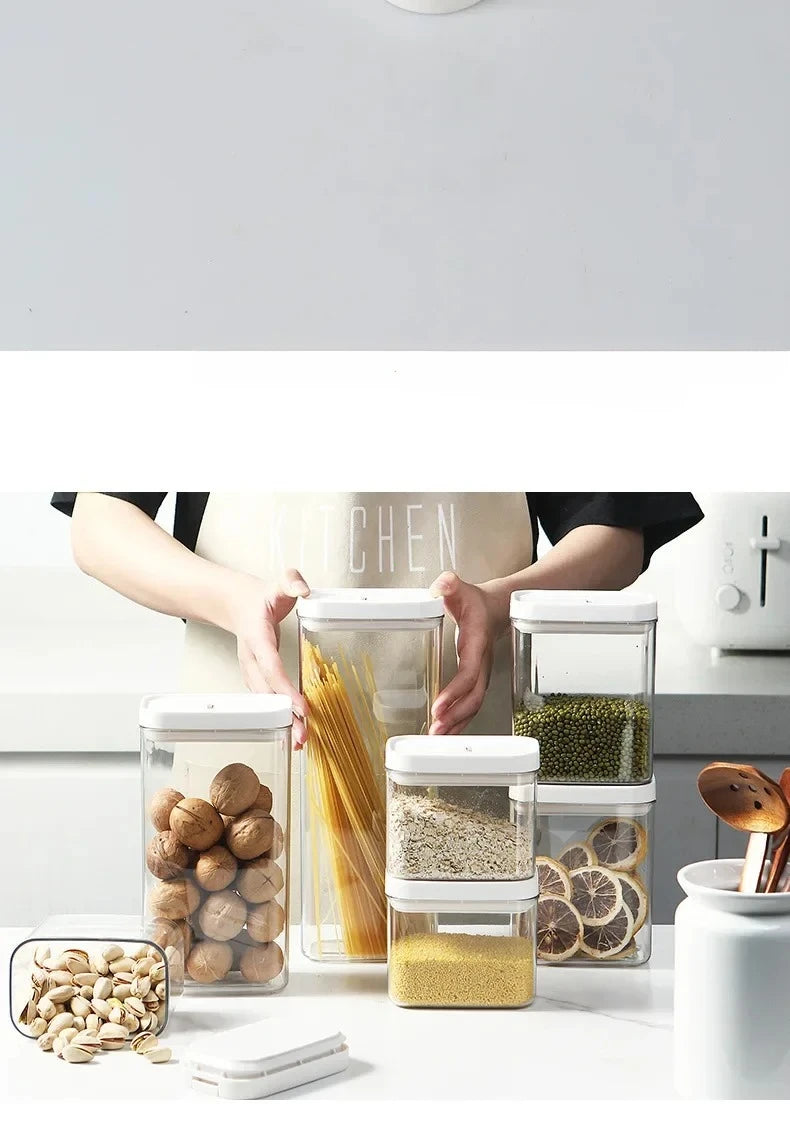 Kitchen Storage Plastic Storage Jar Clear Food Grade Airtight Seal for Kitchen Snacks Cereals Beans Kitchen Storage Organizer