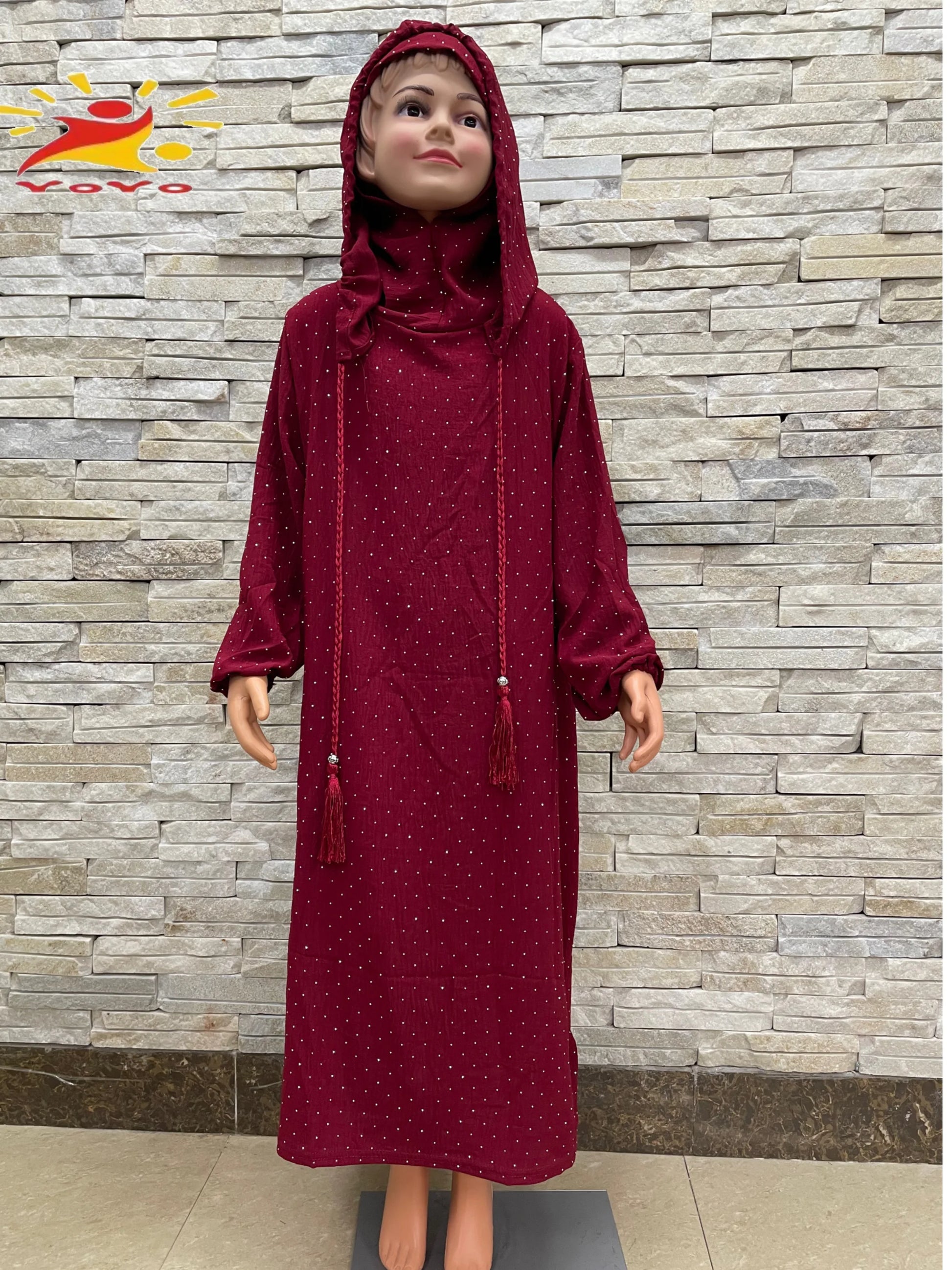 Eid Kids Cotton Prayer Garment Dress Muslim Girls Long Khimar Hijab Turkey Abaya Dresses Islamic Dress Full Cover Robe Ramadan.