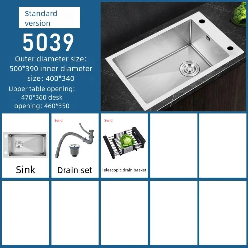 Stainless Steel Kitchen Sink Transversal Side Holes Large Size Single Slot Household Cafeteria Dish and Wash Vegetable Basin