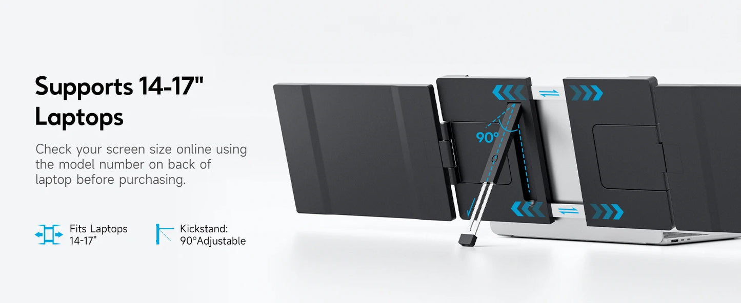 Dopesplay 14.1inch Laptops Screen Extender Triple Dual FHD 1200P IPS Portable Monitors For Windows Macbook Chrome 13.3-17.3 inch.