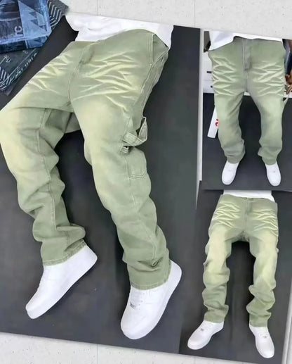 2025 Vintage Men's Jeans Distressed Vibe Bell Bottoms Clean Fit Woodworking Workwear Denim Pants For Outdoor Trade.