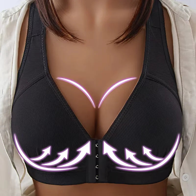 Push Up Front Button Bra without Steel Ring Women's Bra Front Open Full Support Bralette Lift Up Brassiere Shockproof Underwear.