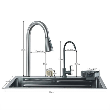 304 Stainless Steel Waterfall Kitchen Sink Large Single Slot with Chopping Board Cup Washer