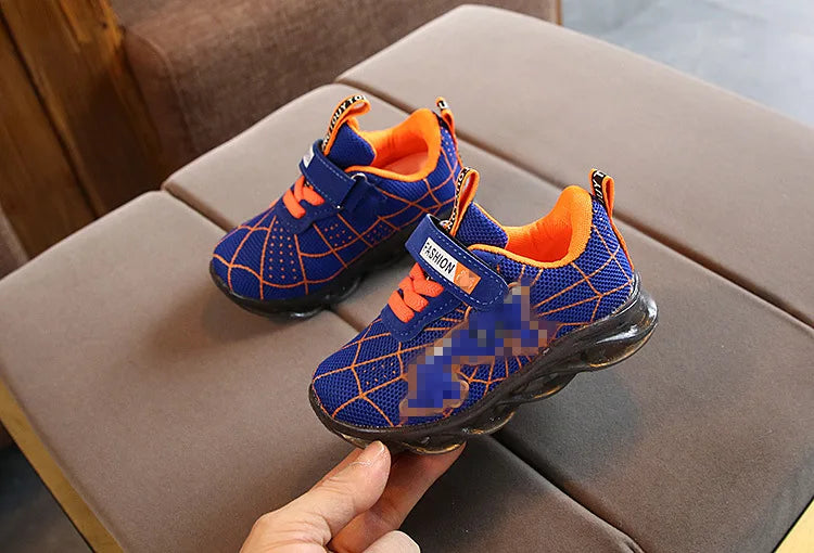 Disney LED Casual Sneakers Red Black For Spring Boys Spider-man Mesh Outdoor Shoes Children Lighted Non-slip Shoes Size 21-30.