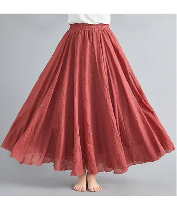 new 2020 Women Linen Cotton Long Skirts Elastic Waist Pleated Maxi Skirts Beach Boho Vintage Summer Skirts Faldas Saia.