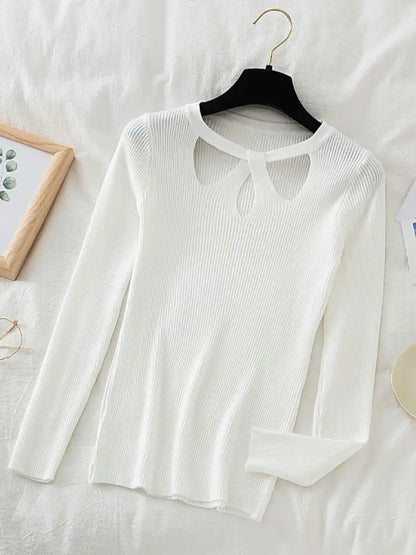 2025 Fashion Hollow Out Women Sweaters Autumn Winter Tops Slim Women Pullover Knitted Sweater Basic Solid Jumper Soft Warm Pull