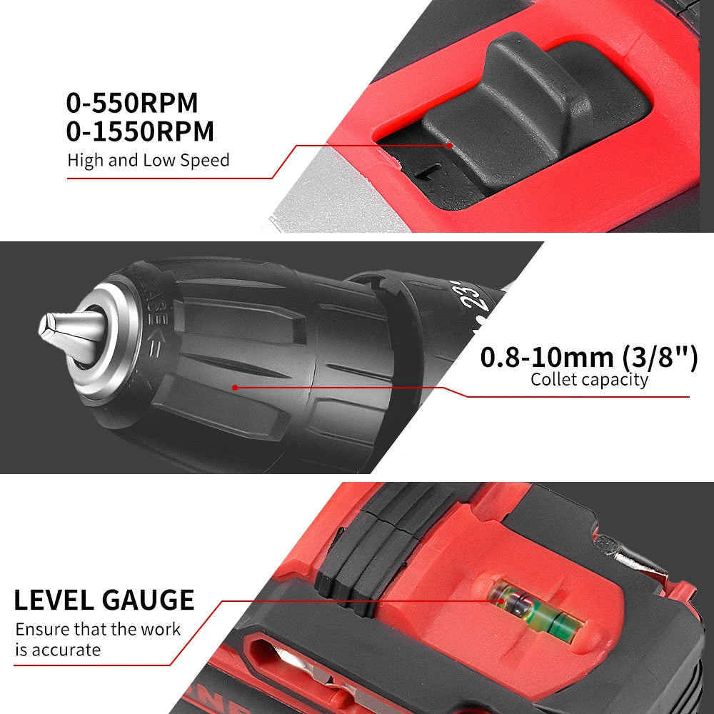 ONEVAN 500W Elektrische Schlagbohrmaschine Set Hammer 38N.M Bohrer Akkuschrauber Holzbearbeitung Elektrowerkzeuge Für Makita Batterie Pin