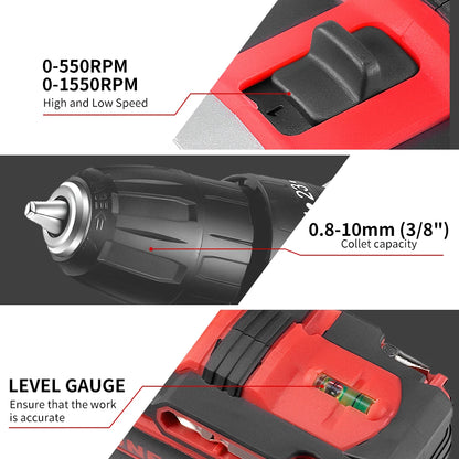 ONEVAN 500W Elektrische Schlagbohrmaschine Set Hammer 38N.M Bohrer Akkuschrauber Holzbearbeitung Elektrowerkzeuge Für Makita Batterie Pin
