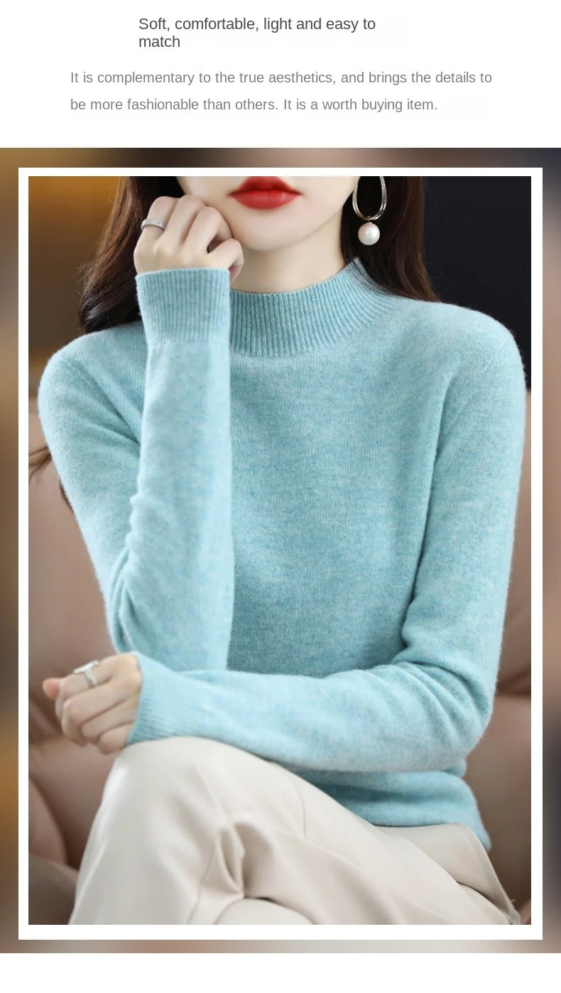 100% Pure Wool Half-neck Pullover In Autumn And Winter New Cashmere Sweater Women's Casual Knit Top Women's Coat 19 Colors.
