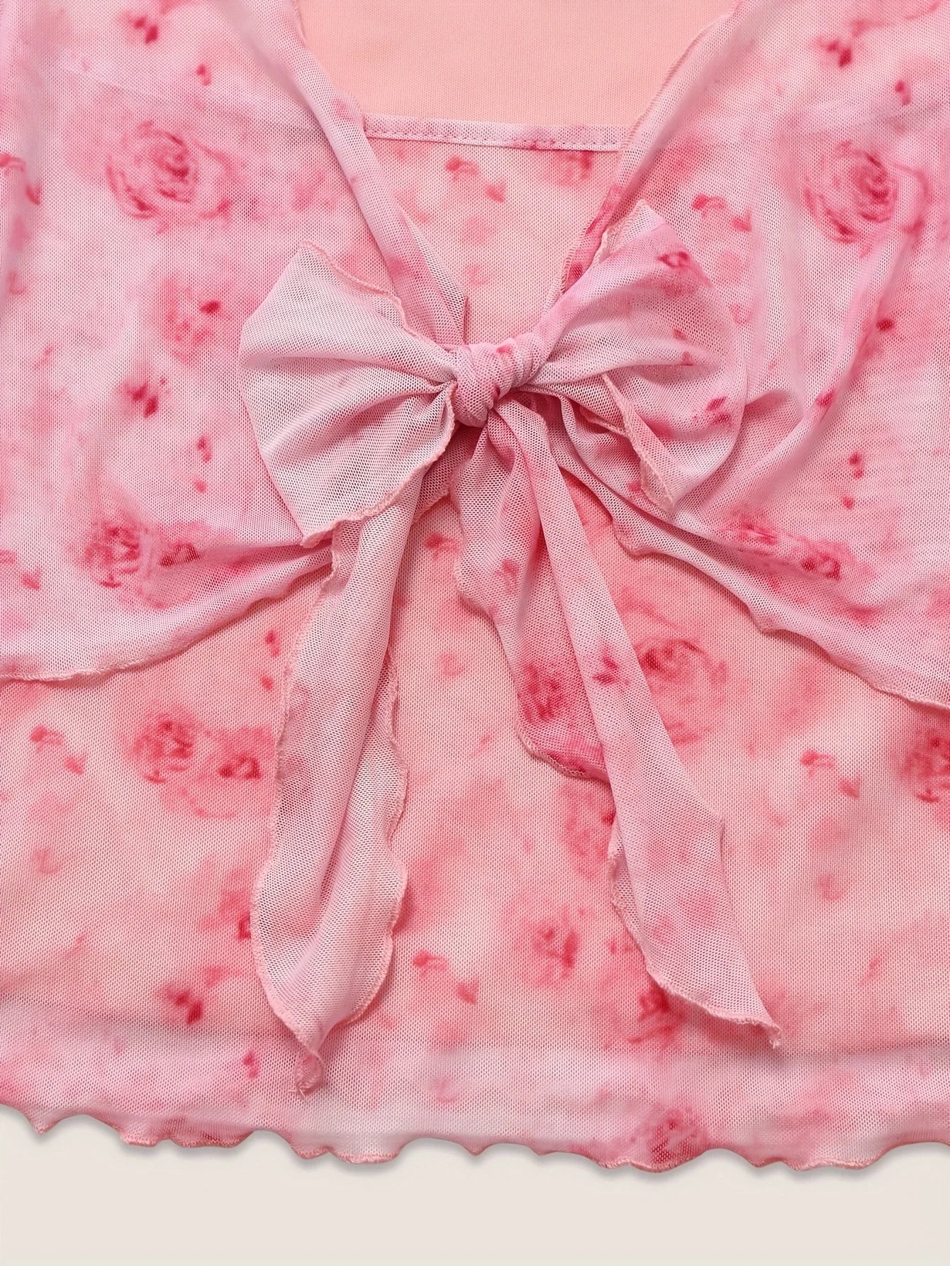 Summer Women's Y2k Floral Printed Sweet V-Neck T-shirts Mesh Beach Party Dress Top Flare Sleeve Square Collar Lace Up Shirt 2025.