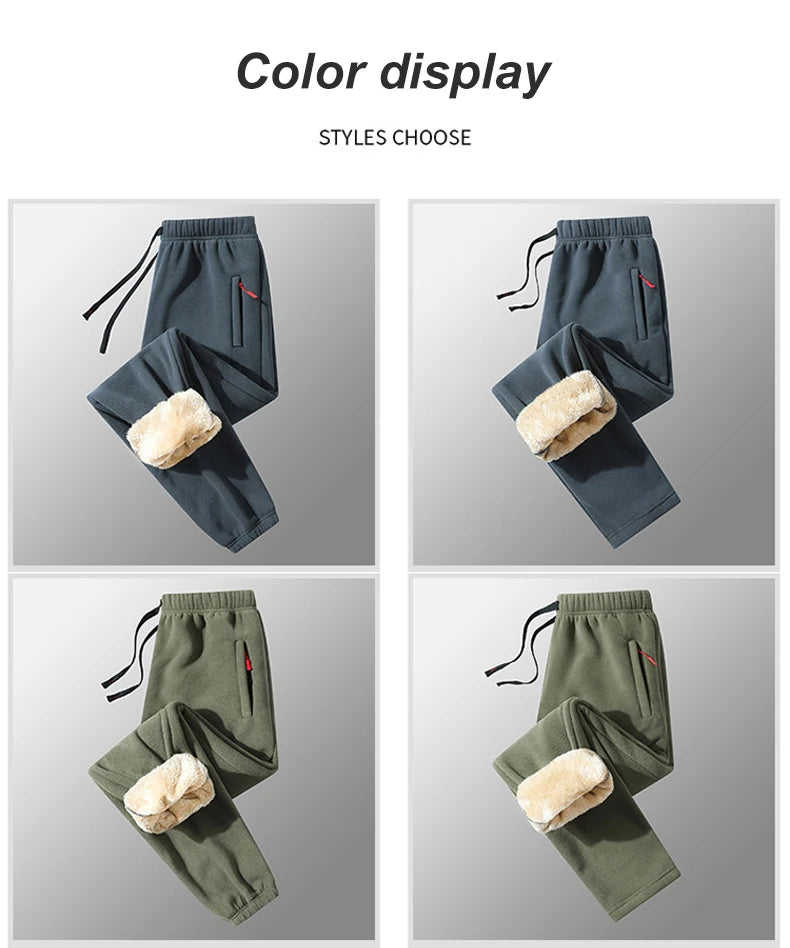 8XL Men's Down Pants Plus Size Winter Plus Velvet Thick Loose Cotton Pants Big Size Solid Color Warm Lamb Down Casual Sweatpants.