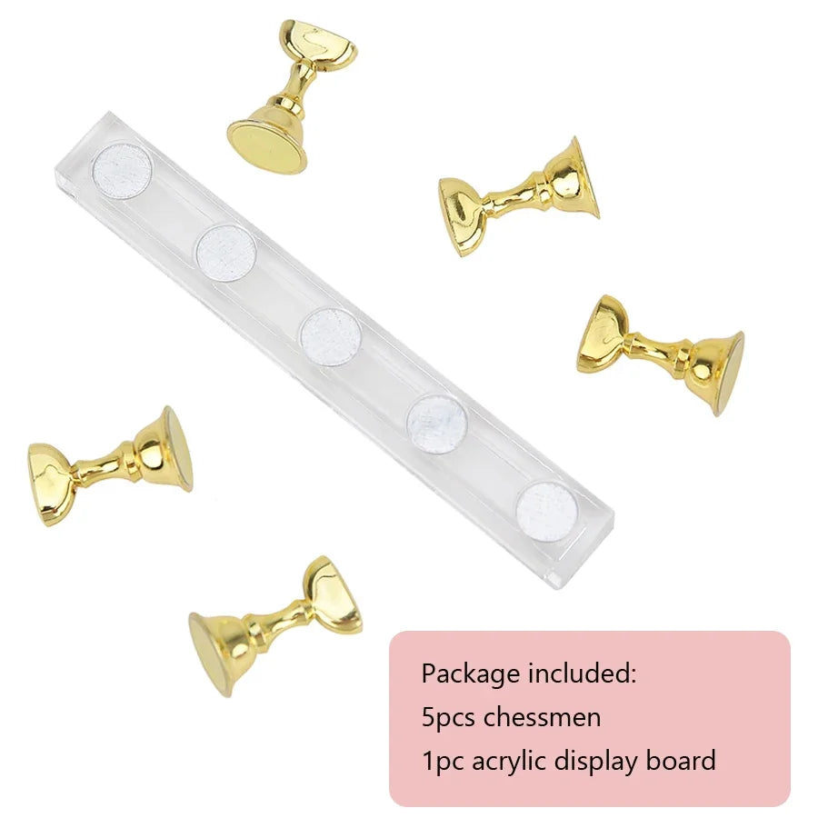 5Pcs Nail Art Practice Display Stand Set Chess Board Magnetic Tips White & Black Holder Polish Gel Color Chart Tool.