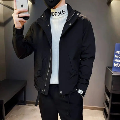 Autumn Winter New Fashion Stand Collar Long Sleeve Solid Jackets Men's Clothing Casual All-match Zipper Korean Pockets Chic Tops.