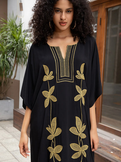 Badeanzug Vertuschungen Stickerei V-Ausschnitt Kurzarm Bad vertuschen für Frauen Kaftan Kleider.