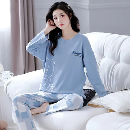 New Spring And Autumn Pajamas Women's Autumn And Winter 2 Pieces Of Long-Sleeved Trousers Set Of Home Clothing Ladies Pajamas Se.