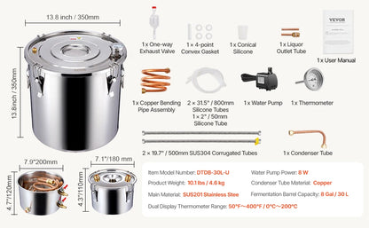 SucceBuy Alcohol Still Stainless Steel Water Alcohol Distiller Fast Cooling Dual Condenser Distiller Kit for Wine Whisky Brandy.