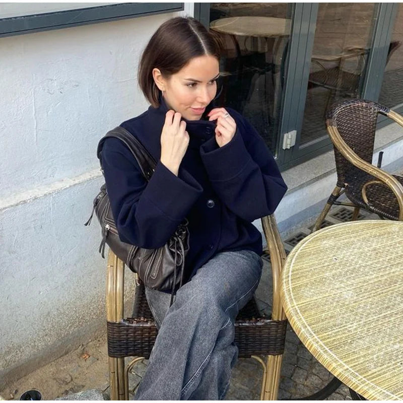 Straße Batwing Hülse Cape Gürtel Mäntel Frauen Lose Solide Stehkragen Einreiher Jacke 2025, Herbst Dame Alle-spiel chic Mantel