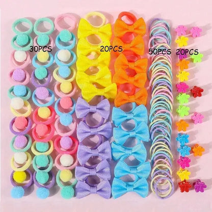120PCS Hair Accessories Set For Girls Colorful Bowknot Hair Band Children Ponytail Holder Hair Ties Kids Elastic Rubber Bands.