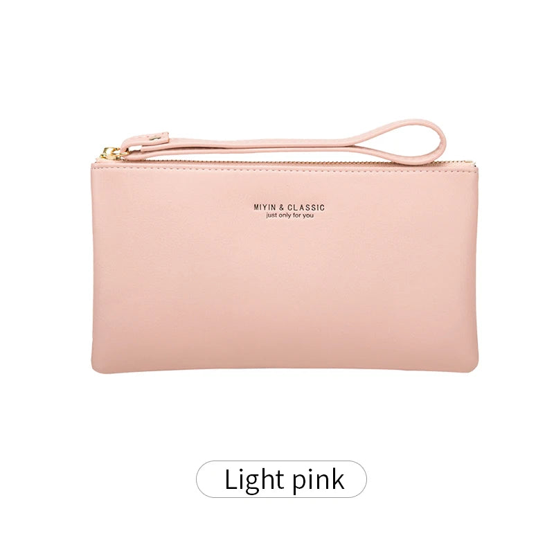 Simple Solid Color Thin Long Wallet PU Leather Large Capacity Zipper Wallet Classic Fashion Womens Handbag Can Hold Mobile Phone.